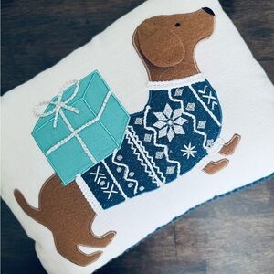Dachshund Dog Hanukkah Embroidered Holiday Accent Throw Pillow